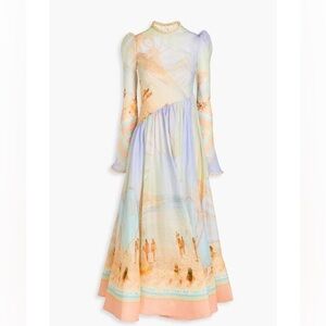 Designer-style Maxi Dress in Poster Print Resort Wear Silk-Linen blend